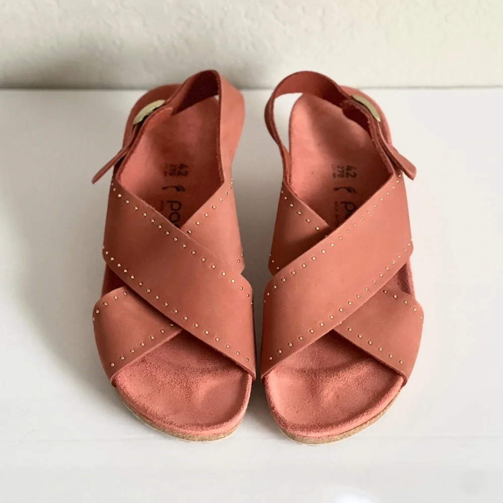 Papillio by Birkenstock Coral Leather Samira Wedge Slingback Sandals 11